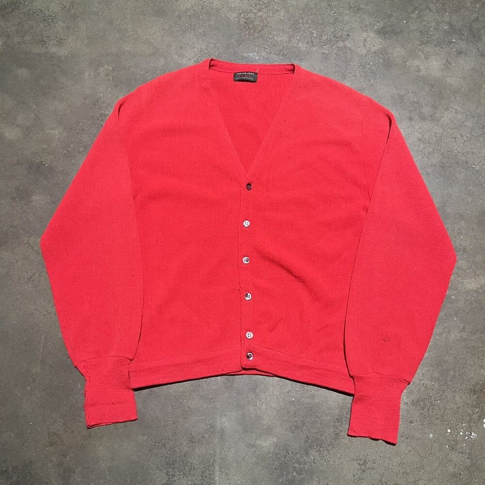Vintage 80s Van Heusen Red Alpaca Wool Cardigan